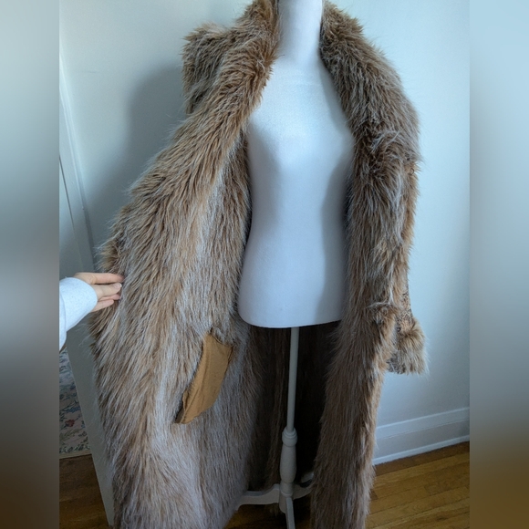 90s Does 70s VTG Penny Lane Trench Coat Afghan Paisley Print Faux Fur Trim 18 - Picture 10 of 16